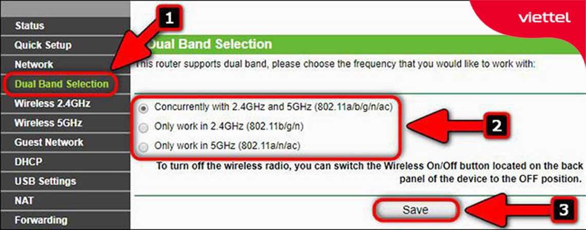 Truy cập vào mục “Dual Band Selection” trên thiết bị Tp-link modem wifi Viettel để thực hiện cài đặt Wifi 5Ghz.